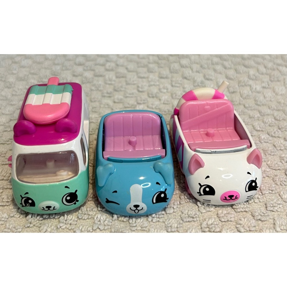 Shopkins Cutie Cars Die-Cast Vehicle Set of 3 Popsicle Van Puppy Cat Cruiser